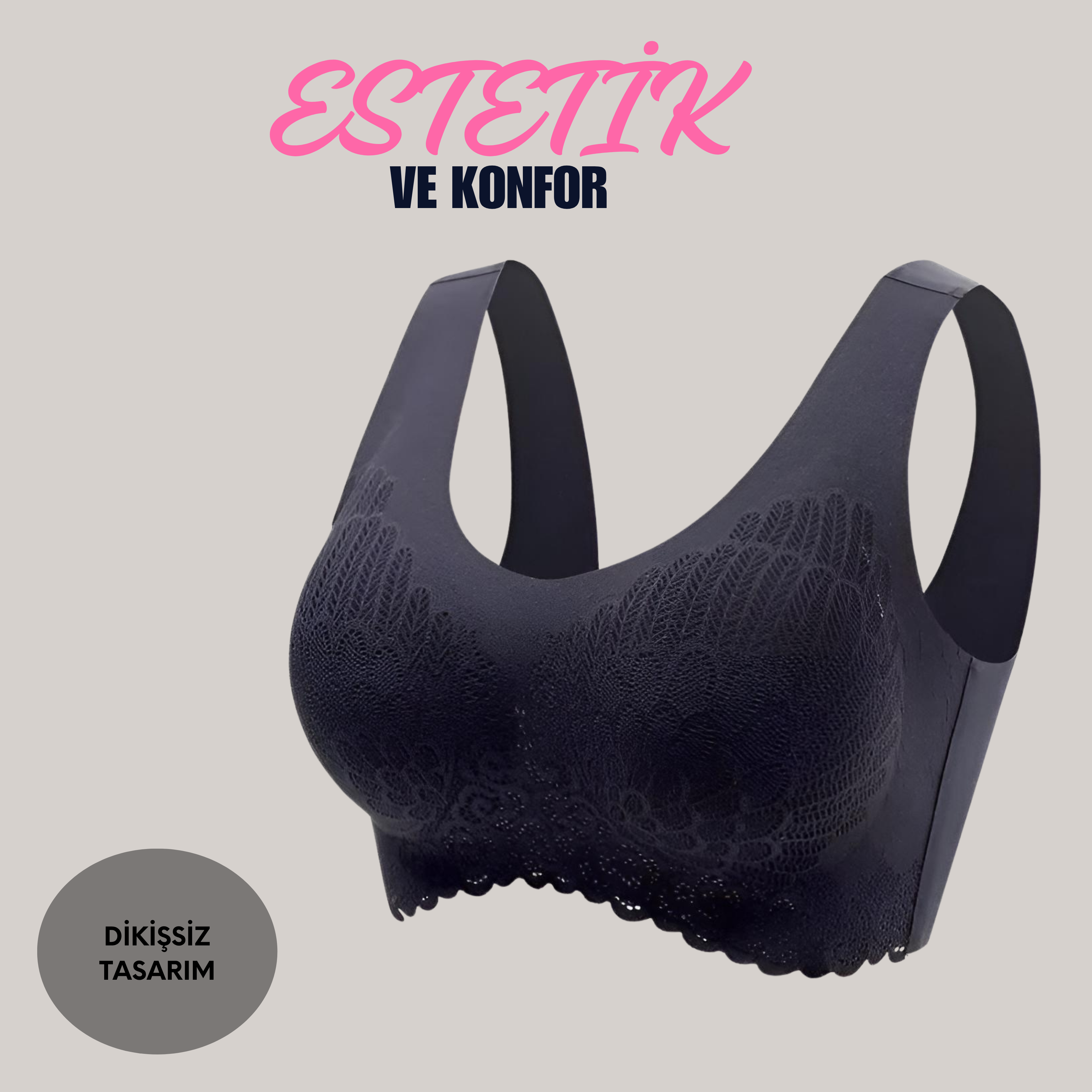 Dantel Görünümlü Dikişsiz Pedli Ultra Konforlu Sütyen
